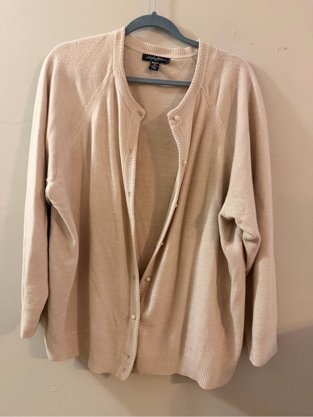 Designers Originals Beige Button-Front Crewneck Cardigan